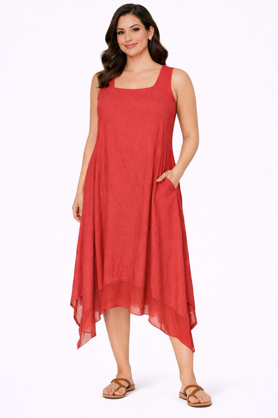 Cynthia Rowley Linen Blend Asymmetrical Midi Dress Sleeveless Womens Size 1X New